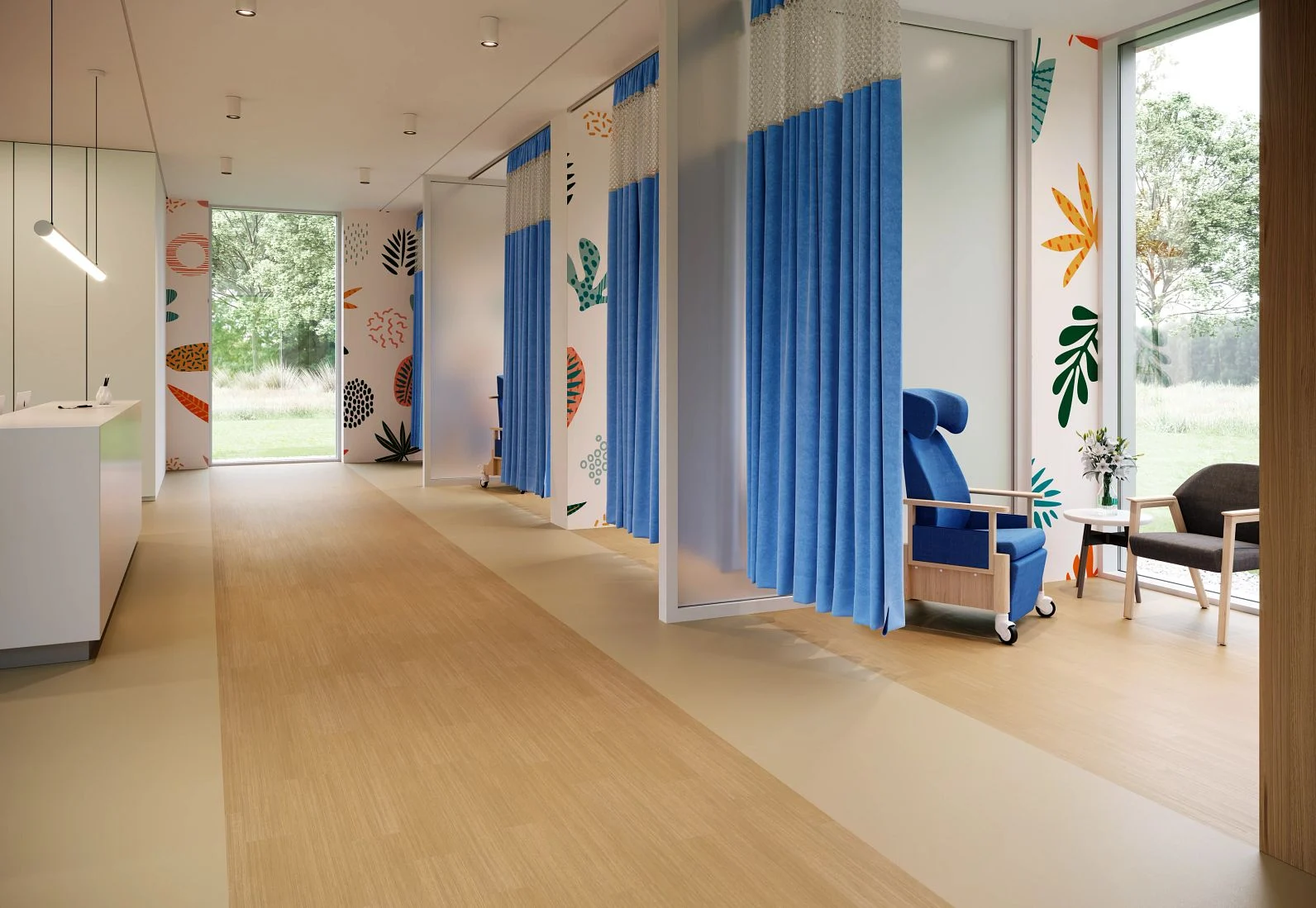 Timber-look vinyl flooring in a healthcare interior